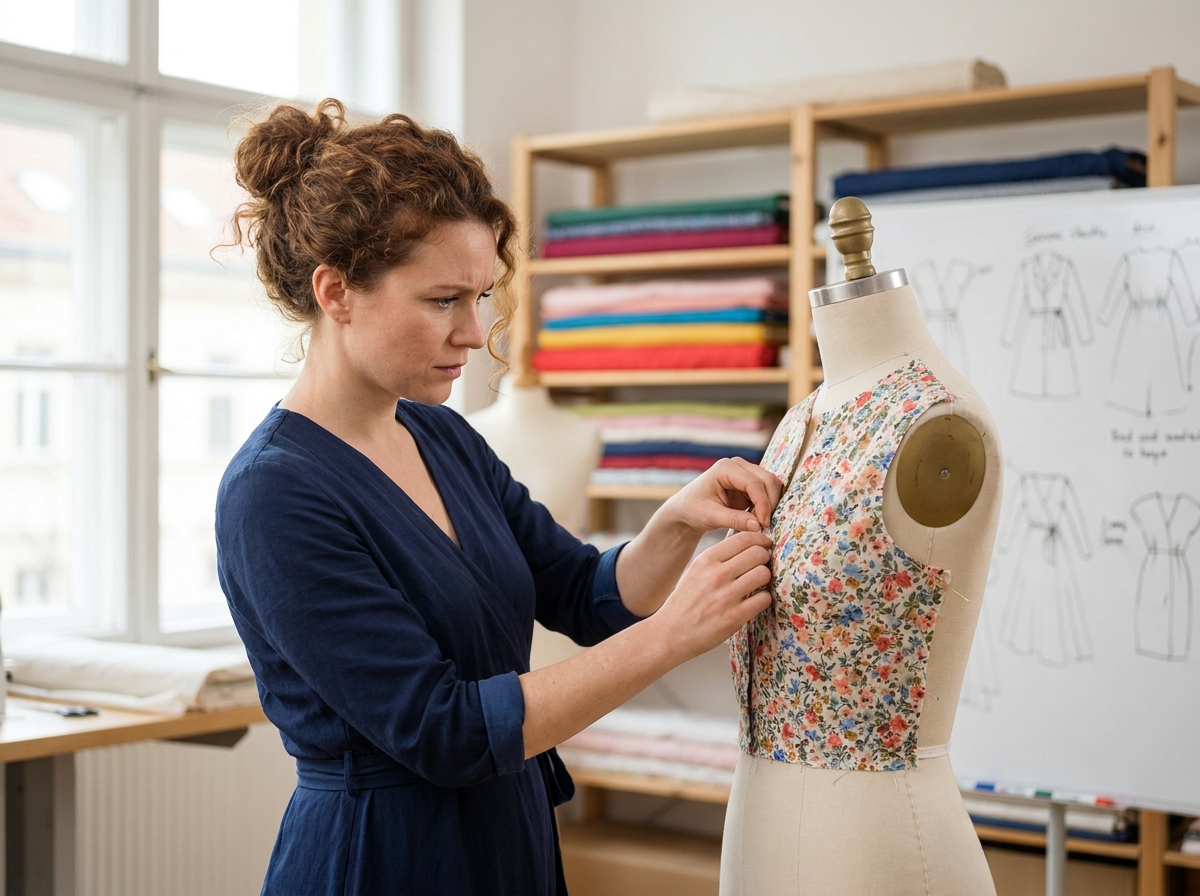 Femme ajustant un corsage sur un mannequin de couture dans un studio de formation CAP métiers de la mode