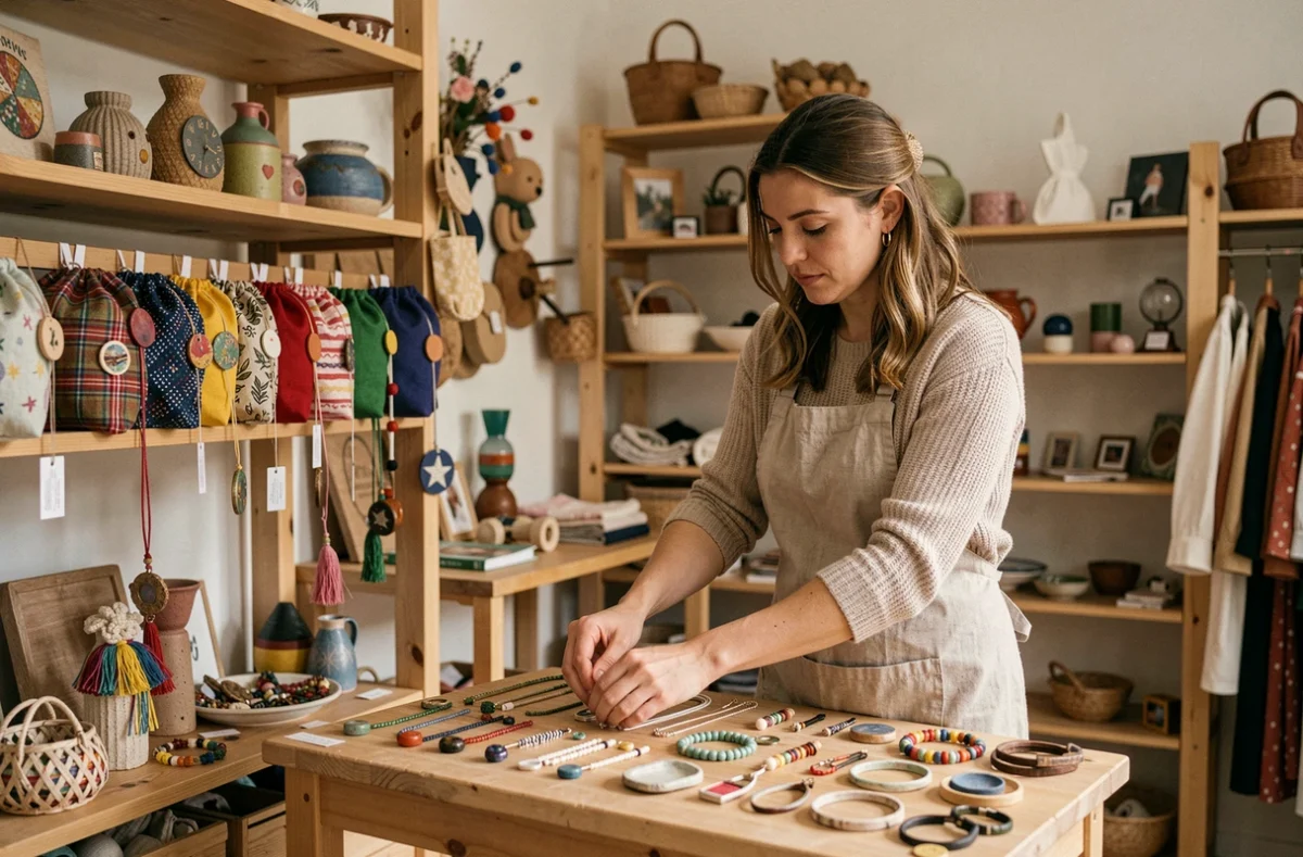 Intérieur de la boutique Chochoshop à Cholet avec accessoires faits main et objets de créateurs locaux