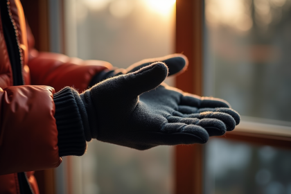 Main glissant dans un gant hiver de qualité intérieur