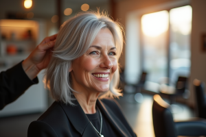 Cheveux élégants et bien entretenus pour une femme de 60 ans