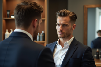 Homme élégant dans un salon de coiffure moderne