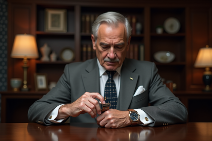 Homme d age examine une montre de luxe vintage