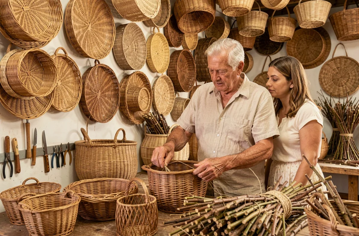 Les Paniers du Vannier à Beautheil avec un artisan vannier présentant ses paniers en osier tressés à la main