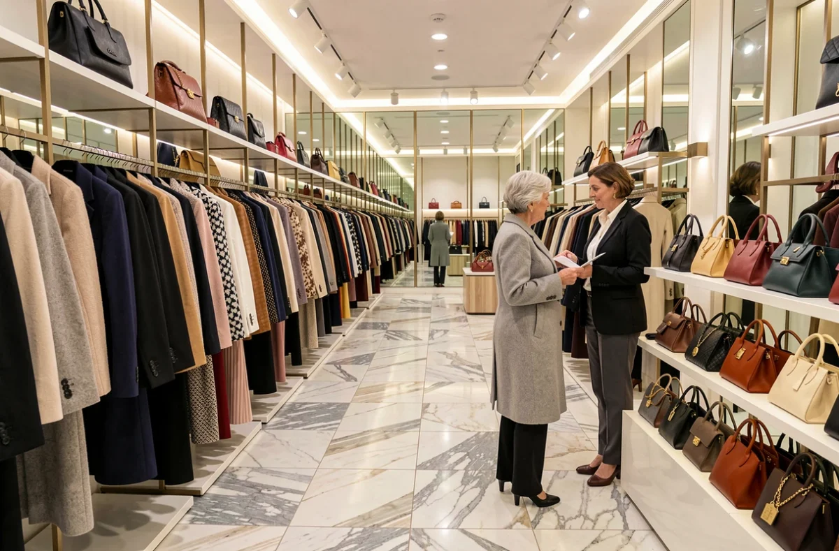 Réciproque, grand dépôt-vente multimarque luxe du 16e arrondissement de Paris avec ses nombreux portants de créateurs