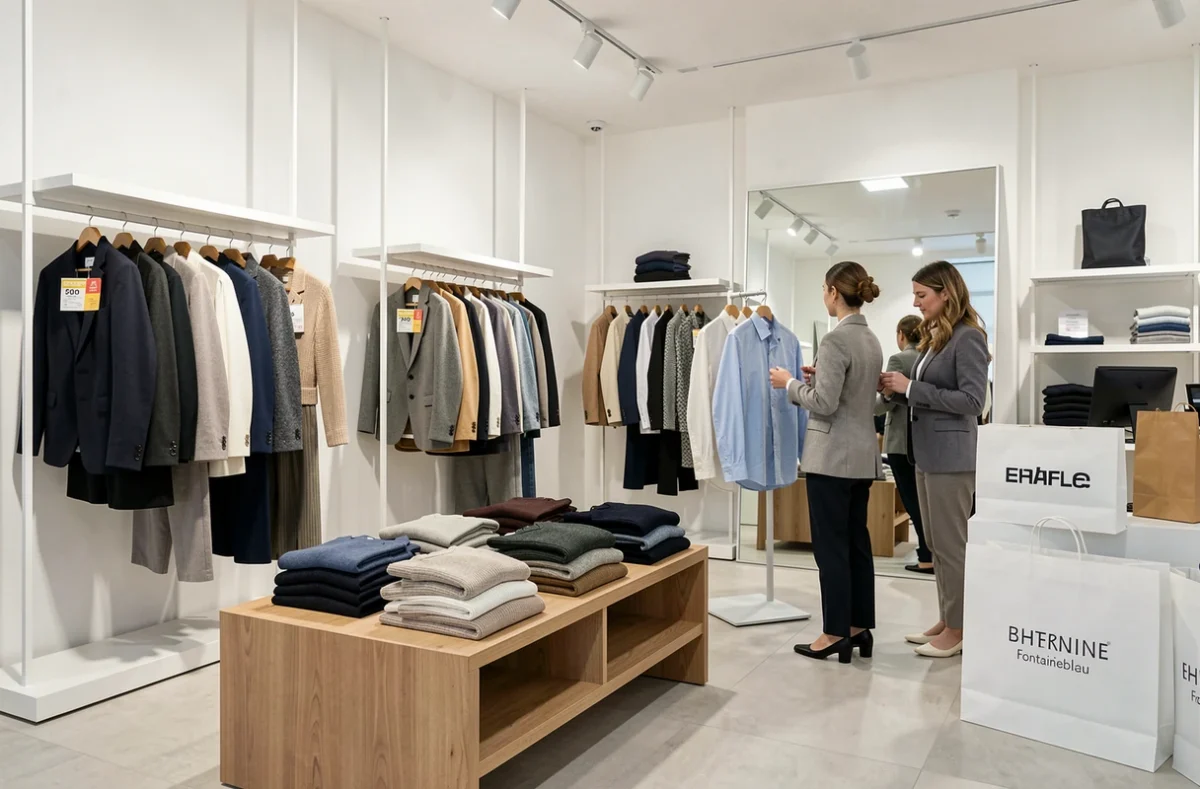 Stock B à Fontainebleau, boutique de déstockage de créateurs avec des rails de vêtements haut de gamme à prix réduit